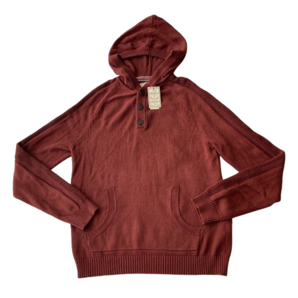 Flag & Anthem Three Button Hooded Sweater Men's Medium M Burgundy NWT